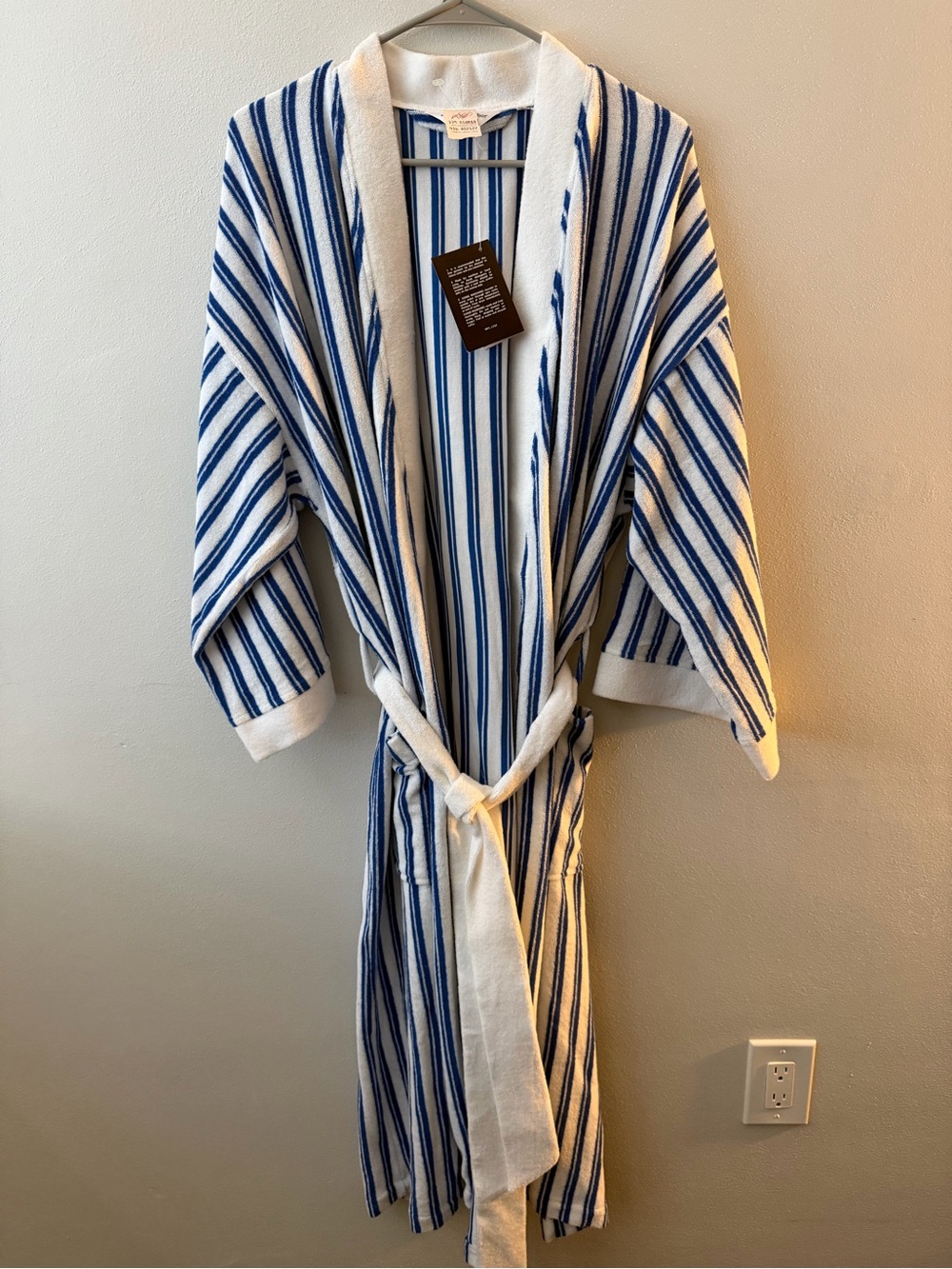 Dior White and Blue Striped Terry Robe with Belt New With Tags one size